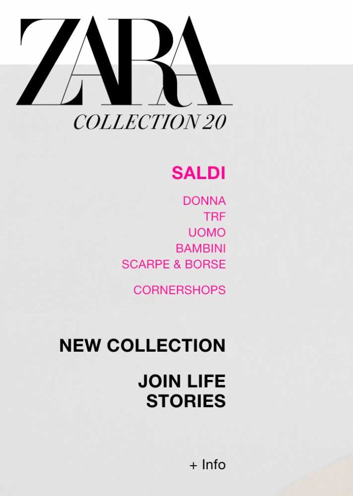 Redesign del menu di Zara fine 2019