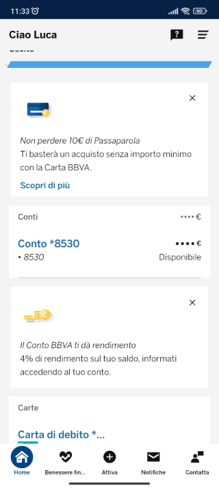 Rumore visivo nella app BBVA